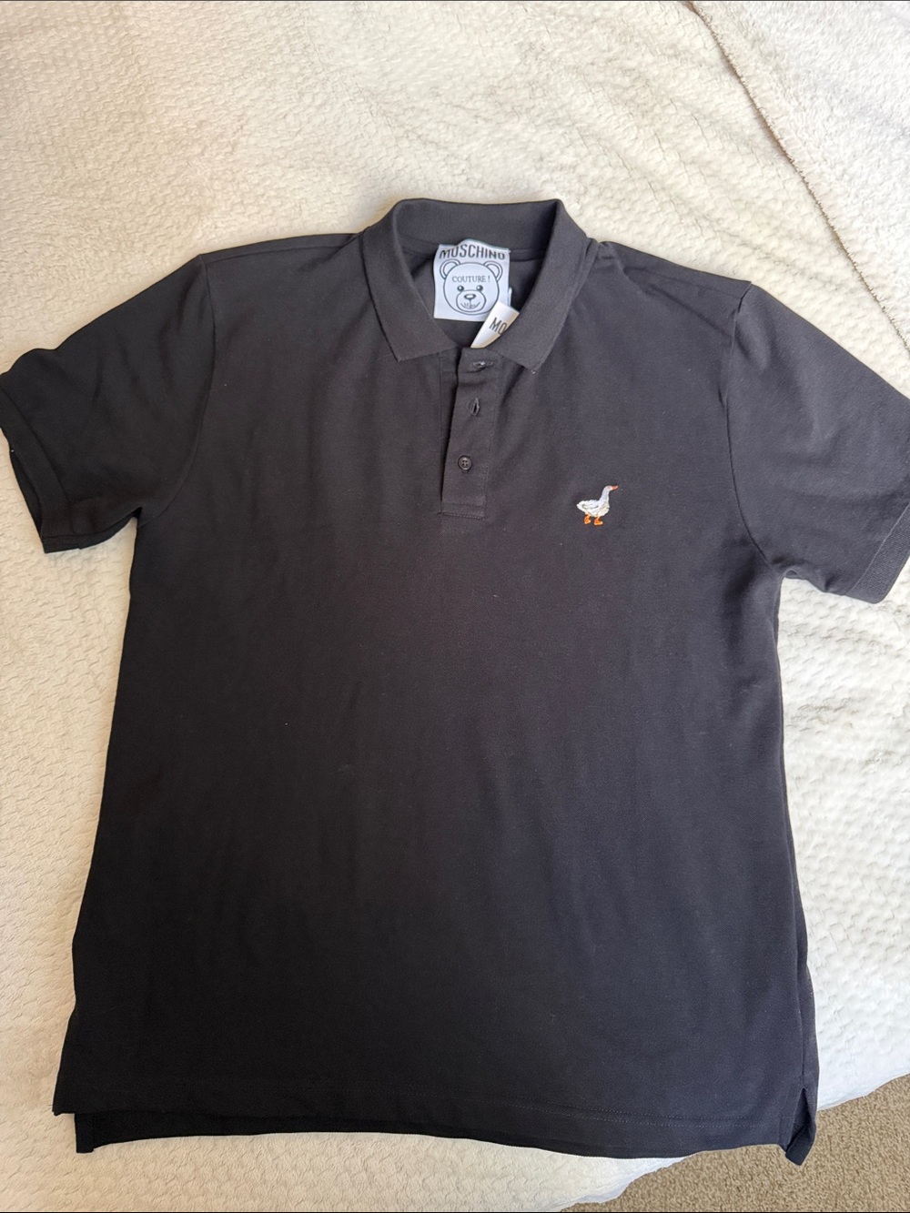 Moschino Black Polo Shirt with Embroidered Goose